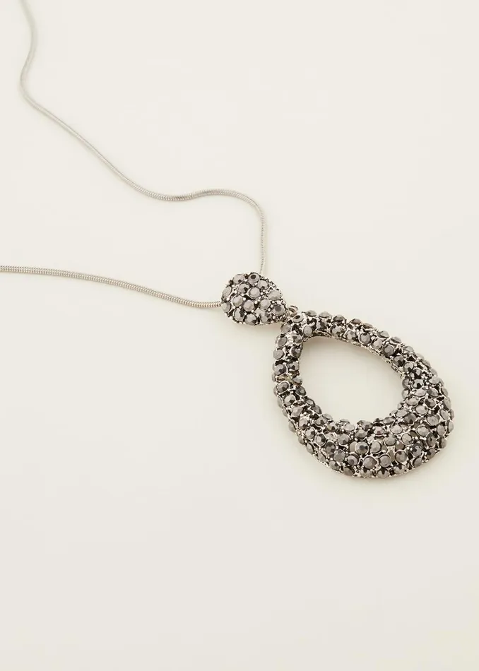 Women Phase Eight Jewellery Sparkle Teardrop Long Pendant Silver