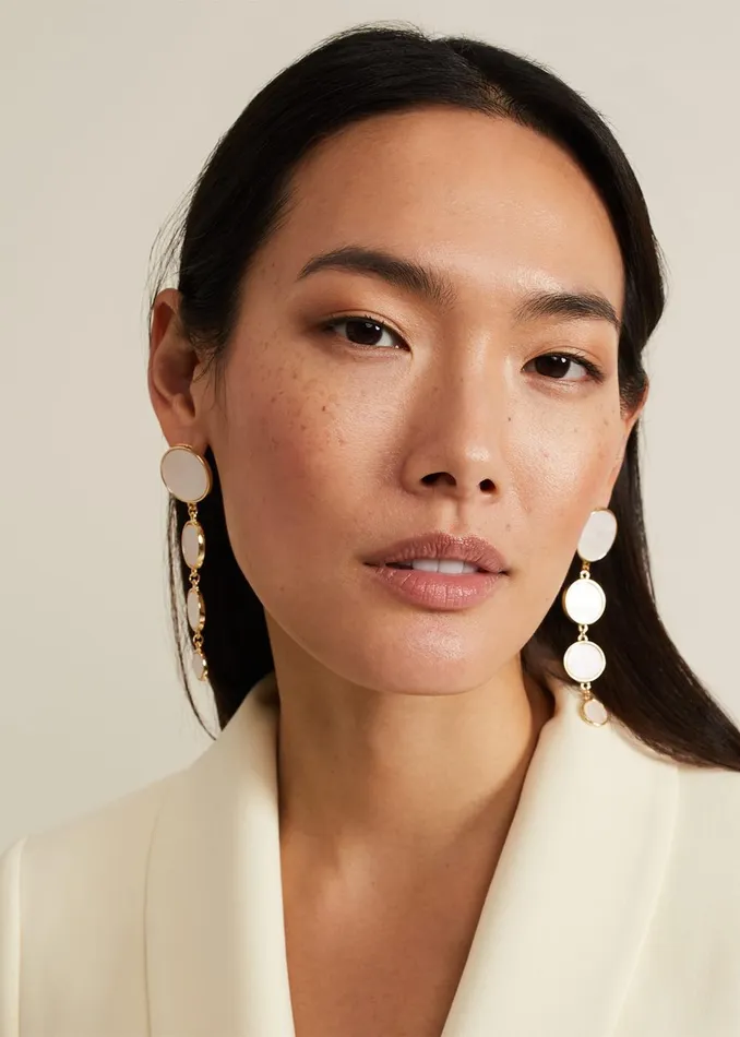 Women Phase Eight Jewellery Statement Circle Pearl Drop Earrings Cream