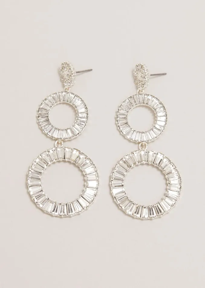 Women Phase Eight Jewellery Statement Crystal Stone Drop Earrings Silver