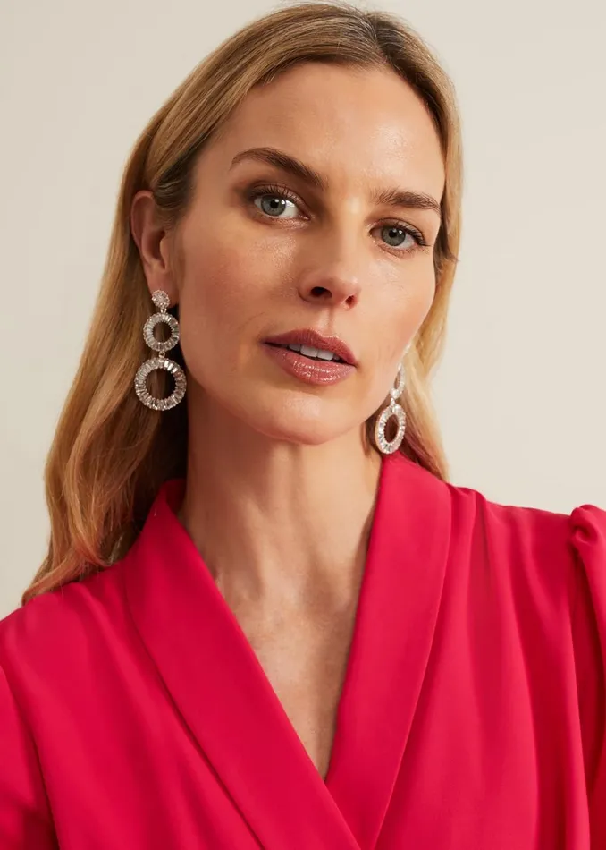 Women Phase Eight Jewellery Statement Crystal Stone Drop Earrings Silver