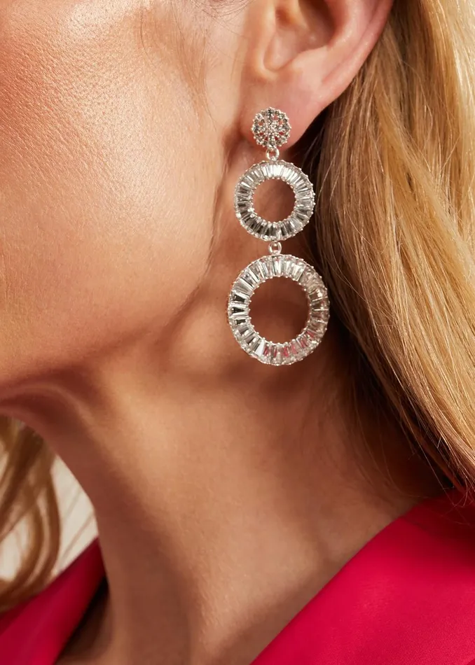 Women Phase Eight Jewellery Statement Crystal Stone Drop Earrings Silver