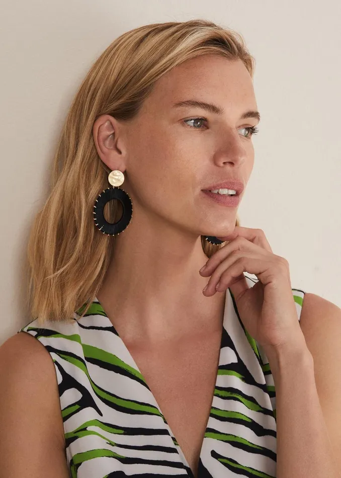 Women Phase Eight Jewellery Threaded Circle Drop Earrings Black