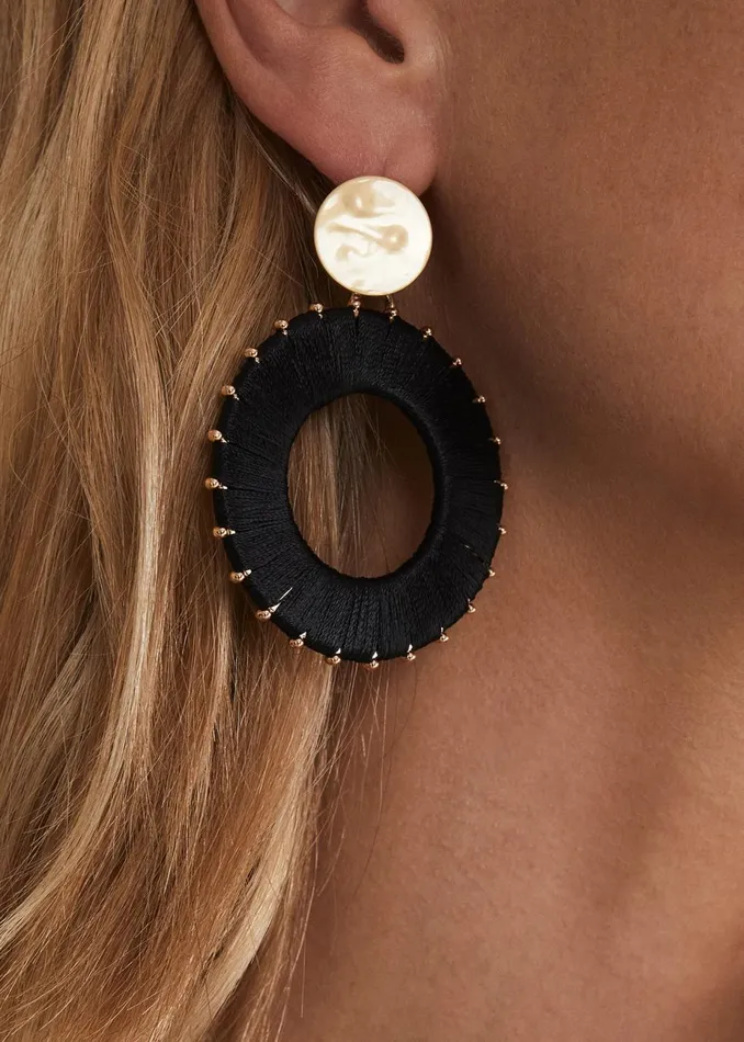 Women Phase Eight Jewellery Threaded Circle Drop Earrings Black