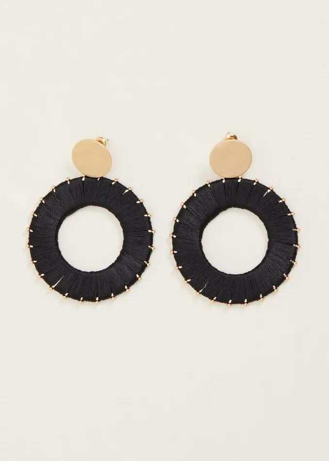 Women Phase Eight Jewellery Threaded Circle Drop Earrings Black