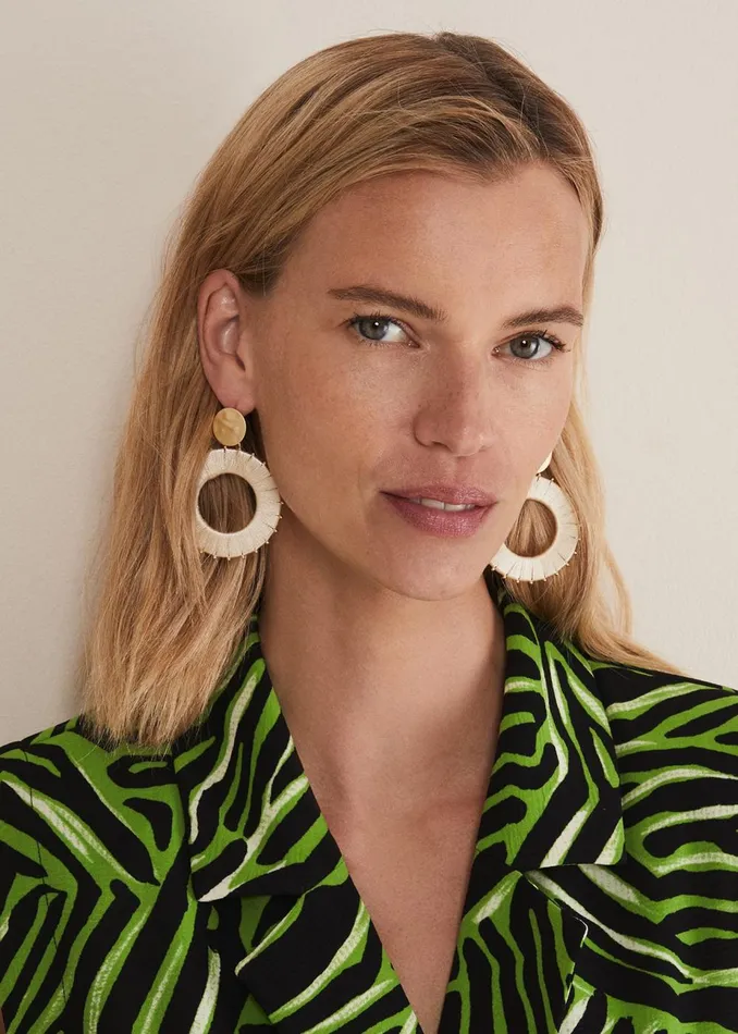 Women Phase Eight Jewellery Threaded Circle Drop Earrings Ivory