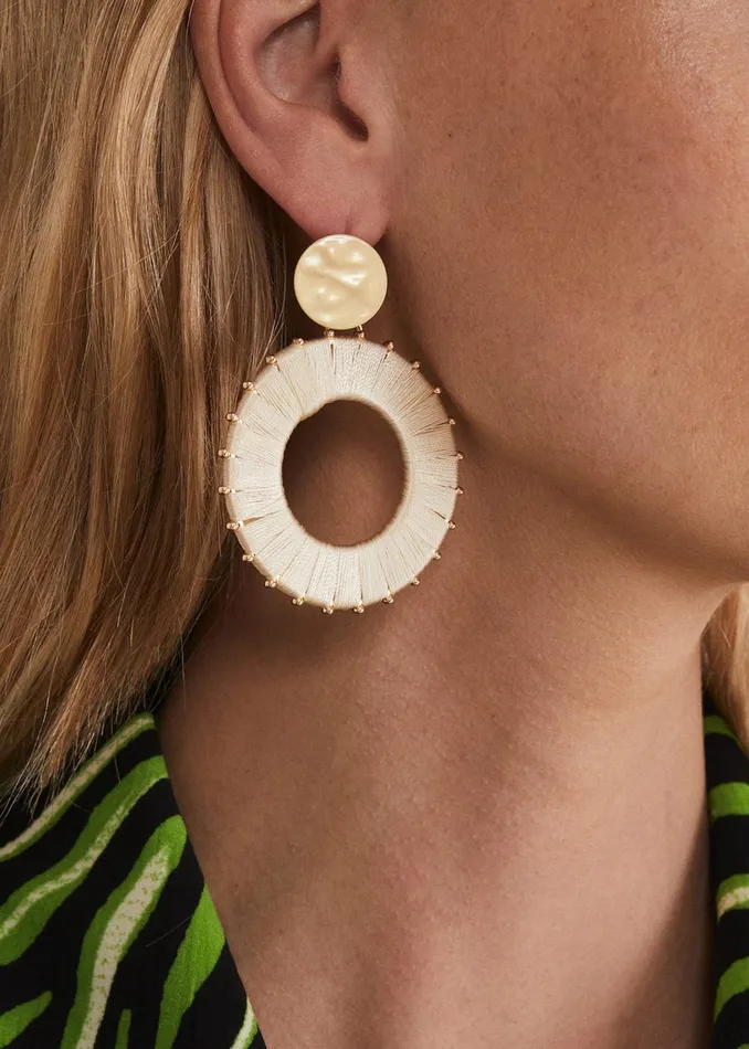 Women Phase Eight Jewellery Threaded Circle Drop Earrings Ivory