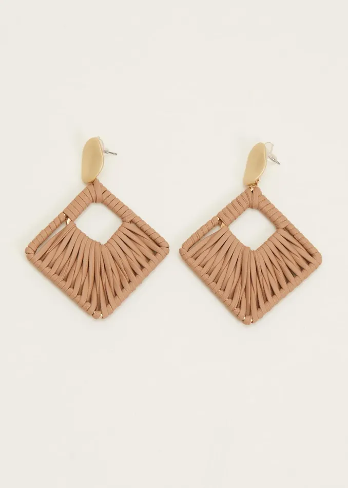 Women Phase Eight Jewellery Woven Square Drop Earrings Putty