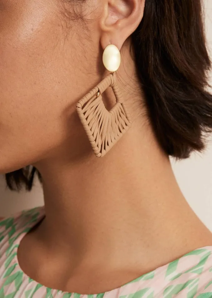 Women Phase Eight Jewellery Woven Square Drop Earrings Putty