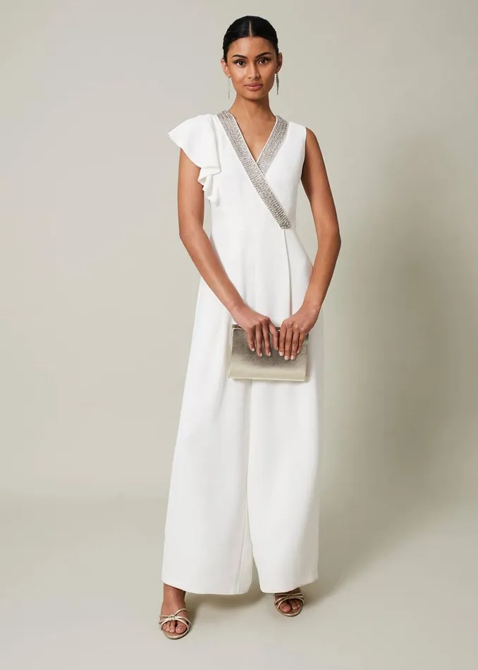 Women Phase Eight Jumpsuits Alexis White Beaded Jumpsuit White