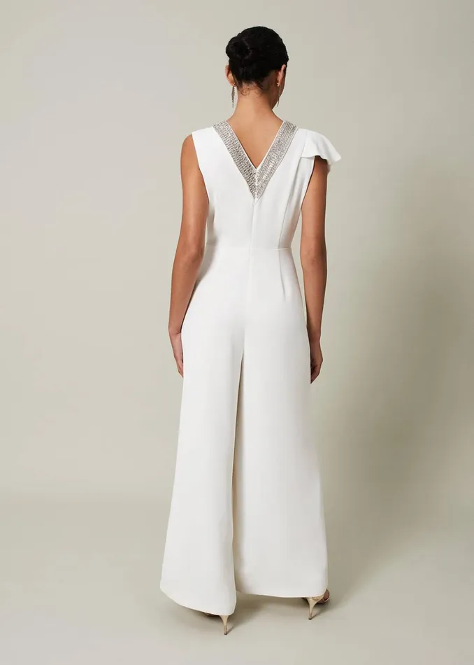 Women Phase Eight Jumpsuits Alexis White Beaded Jumpsuit White