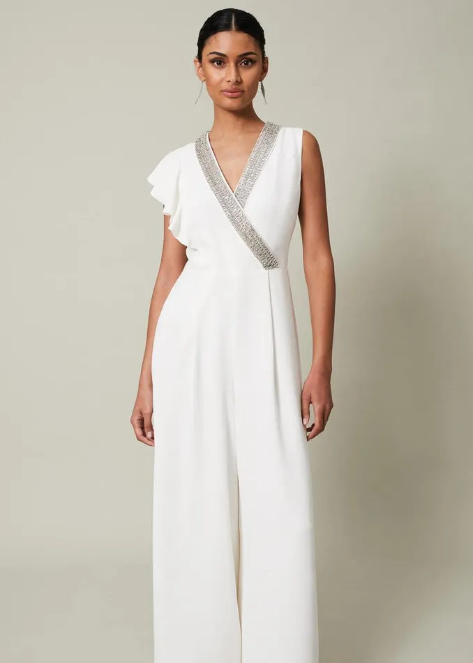 Women Phase Eight Jumpsuits Alexis White Beaded Jumpsuit White