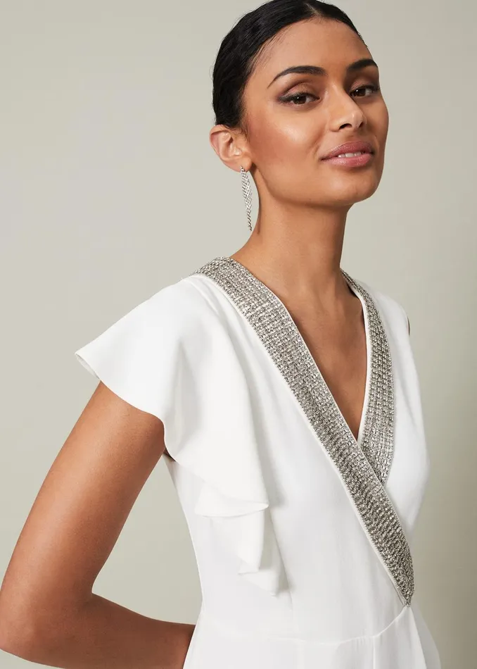 Women Phase Eight Jumpsuits Alexis White Beaded Jumpsuit White