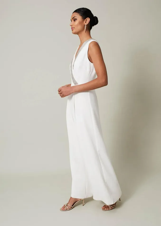 Women Phase Eight Jumpsuits Alexis White Beaded Jumpsuit White