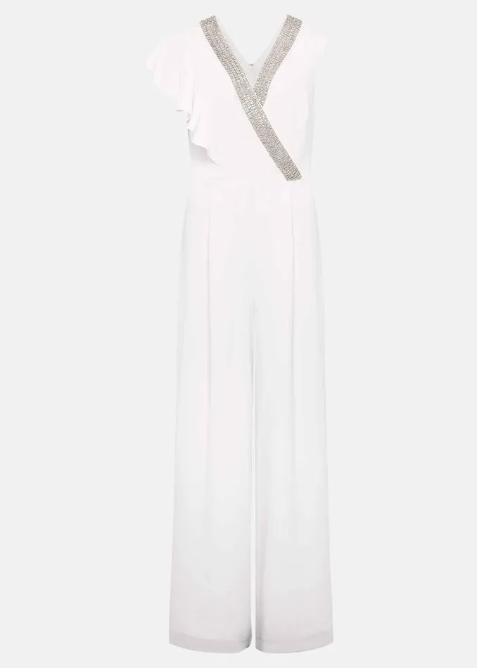 Women Phase Eight Jumpsuits Alexis White Beaded Jumpsuit White