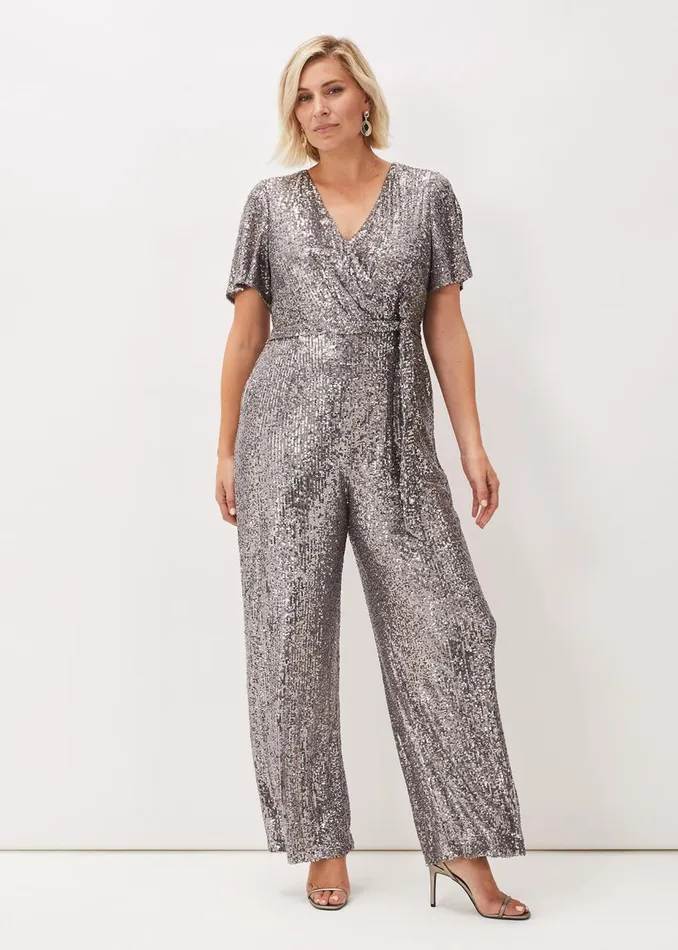 Women Phase Eight Jumpsuits Allesandra Sequin Jumpsuit Pewter