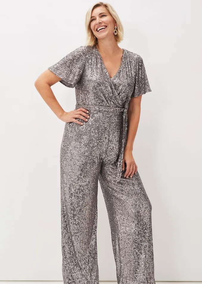 Women Phase Eight Jumpsuits Allesandra Sequin Jumpsuit Pewter