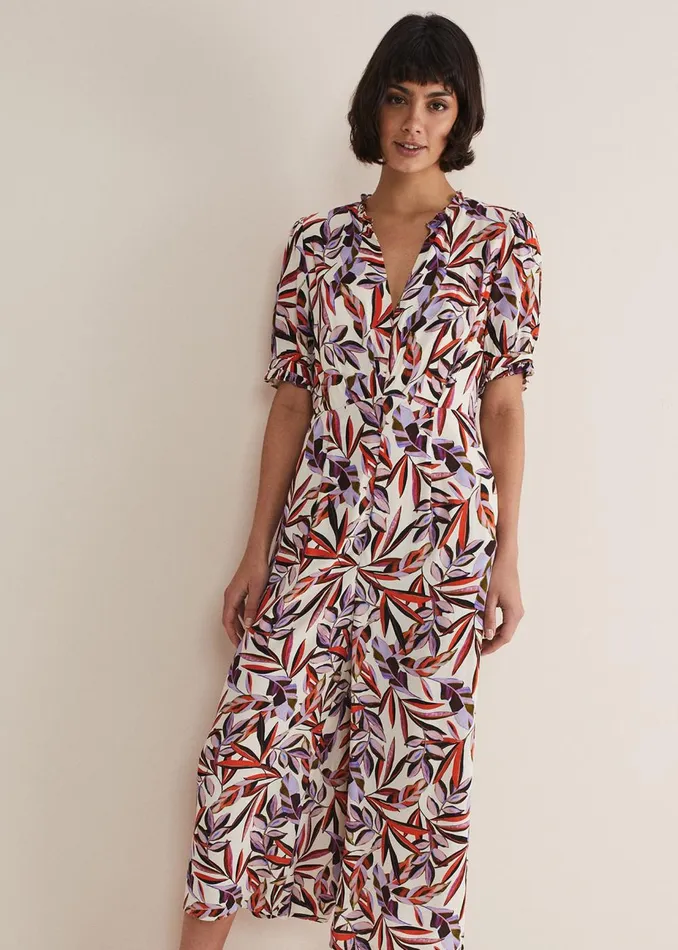 Women Phase Eight Jumpsuits Astrid Leaf Print Cropped Wide Leg Jumpsuit Ivorymulti