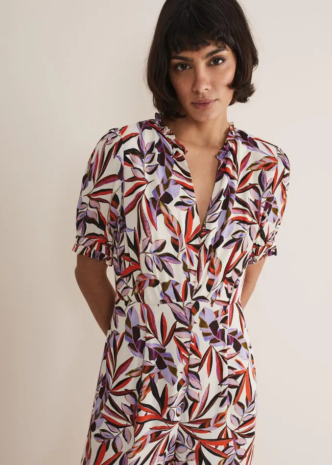 Women Phase Eight Jumpsuits Astrid Leaf Print Cropped Wide Leg Jumpsuit Ivorymulti