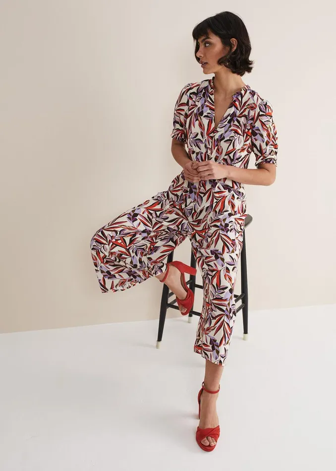 Women Phase Eight Jumpsuits Astrid Leaf Print Cropped Wide Leg Jumpsuit Ivorymulti