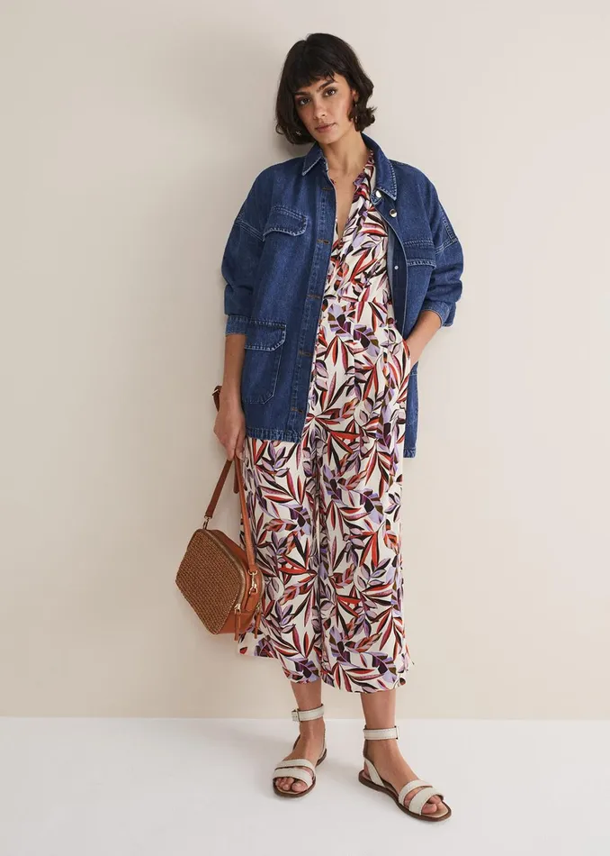 Women Phase Eight Jumpsuits Astrid Leaf Print Cropped Wide Leg Jumpsuit Ivorymulti