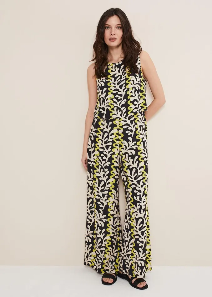 Women Phase Eight Jumpsuits Aubrey Abstract Wide Leg Jumpsuit Oliveblack