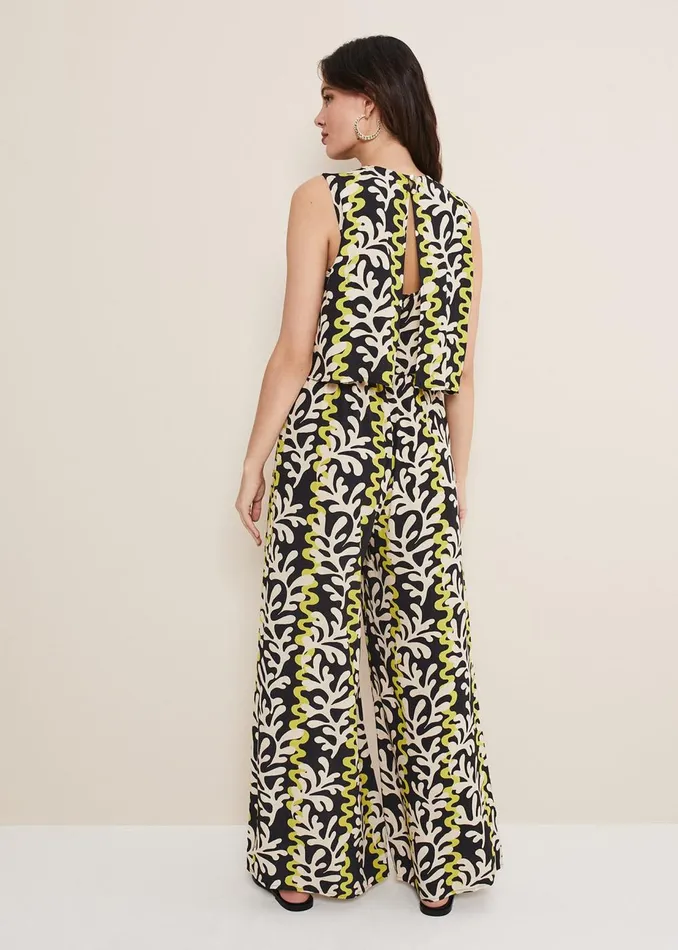 Women Phase Eight Jumpsuits Aubrey Abstract Wide Leg Jumpsuit Oliveblack
