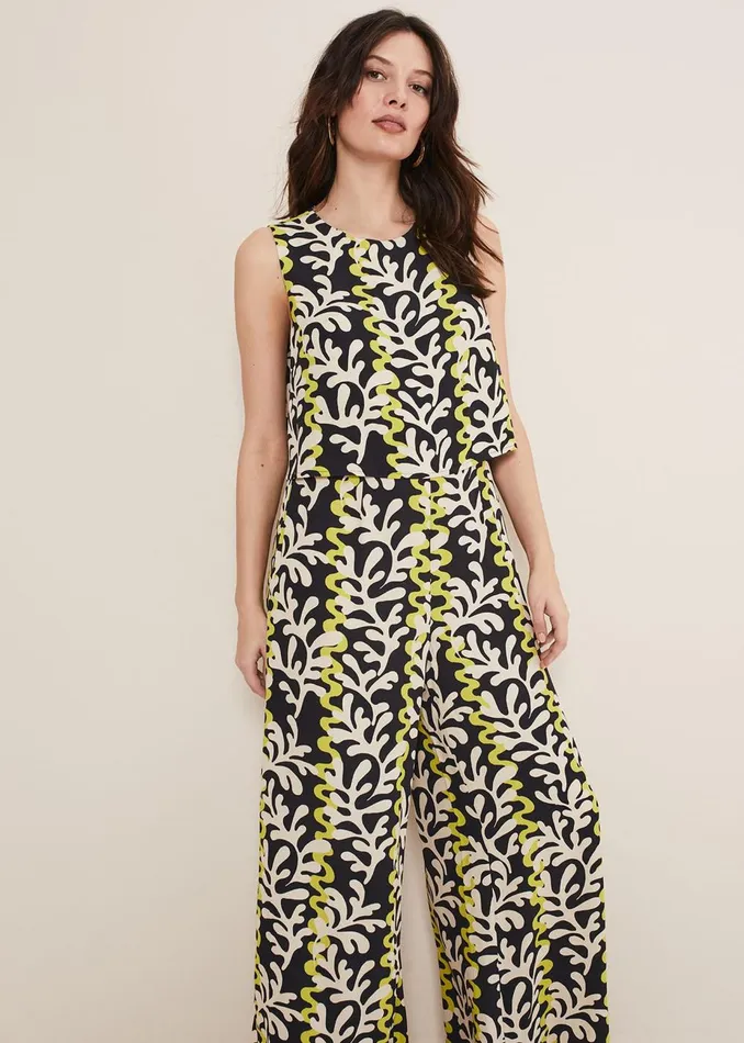 Women Phase Eight Jumpsuits Aubrey Abstract Wide Leg Jumpsuit Oliveblack