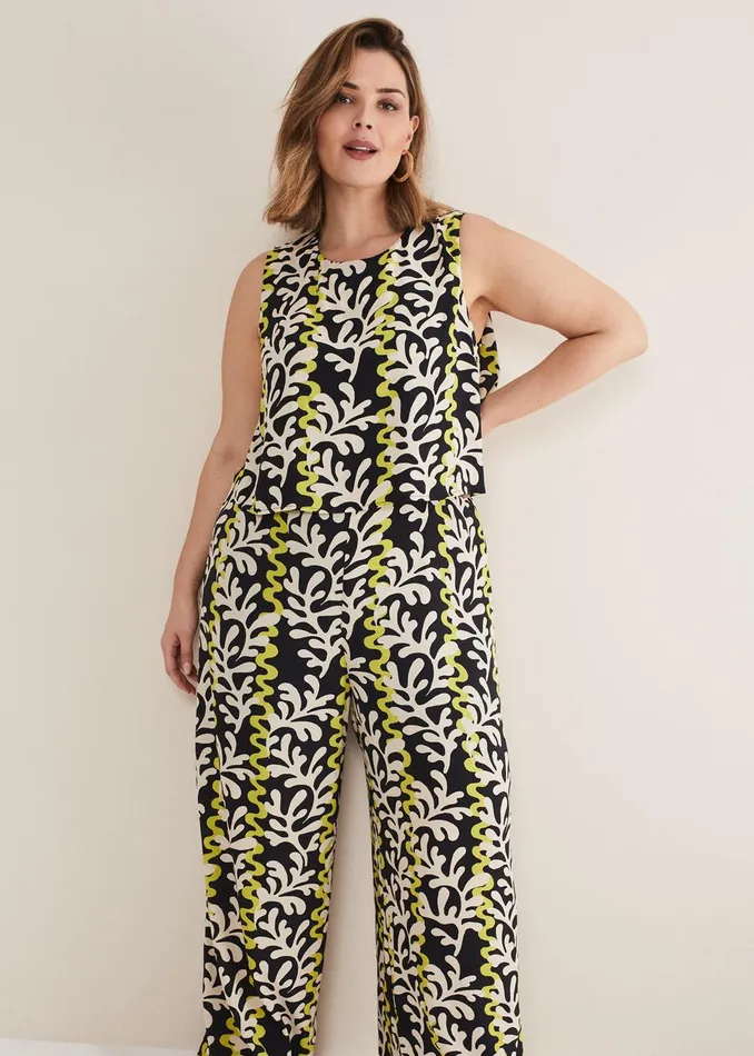 Women Phase Eight Jumpsuits Aubrey Abstract Wide Leg Jumpsuit Oliveblack