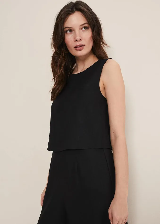Women Phase Eight Jumpsuits Aubrey Black Linen Wide Leg Jumpsuit Black