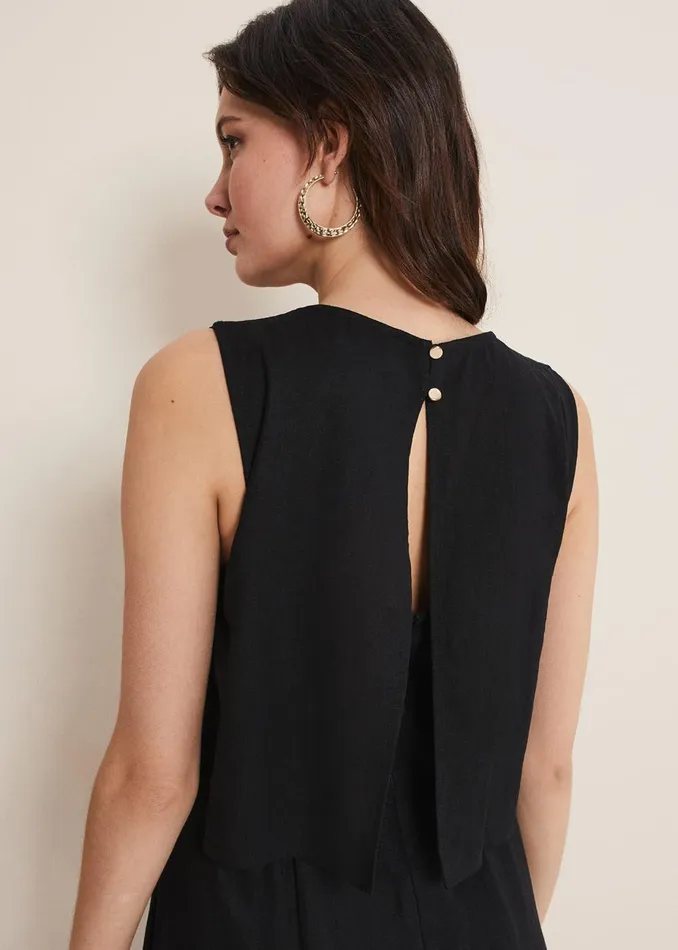 Women Phase Eight Jumpsuits Aubrey Black Linen Wide Leg Jumpsuit Black