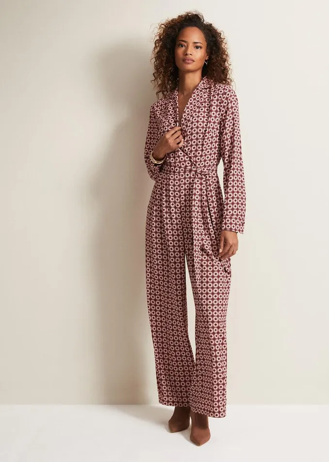 Women Phase Eight Jumpsuits Bianka Satin Geo Wide Leg Jumpsuit Red
