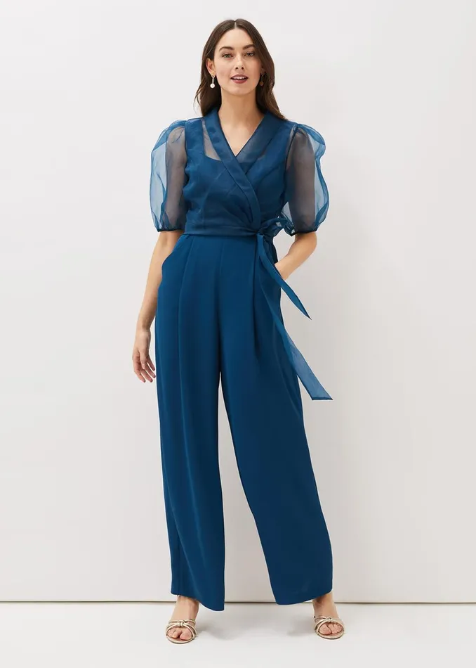 Women Phase Eight Jumpsuits Brontie Puff Sleeve Wide Leg Jumpsuit Teal