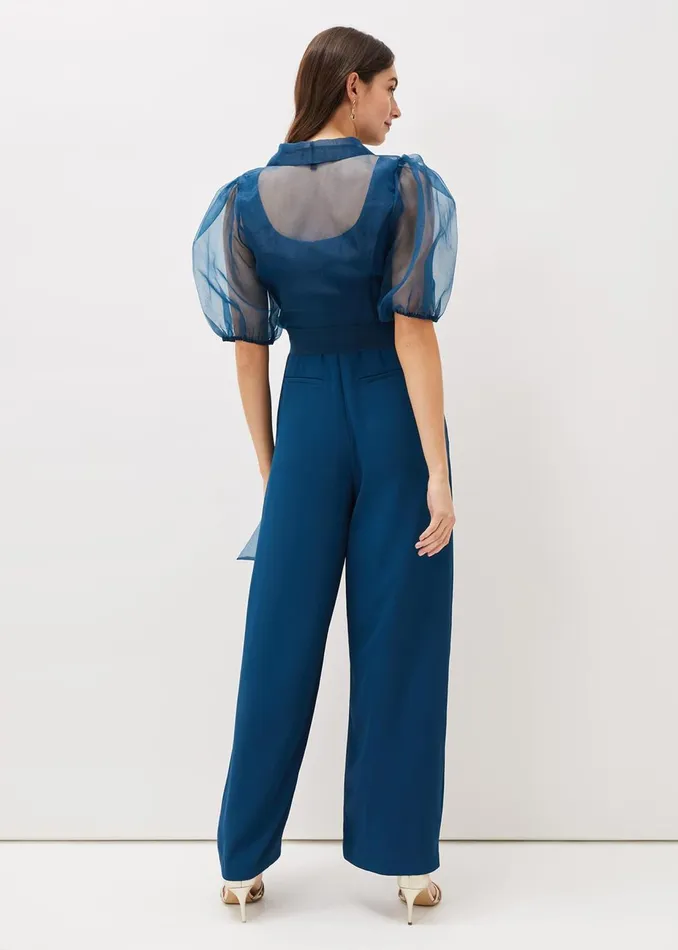 Women Phase Eight Jumpsuits Brontie Puff Sleeve Wide Leg Jumpsuit Teal