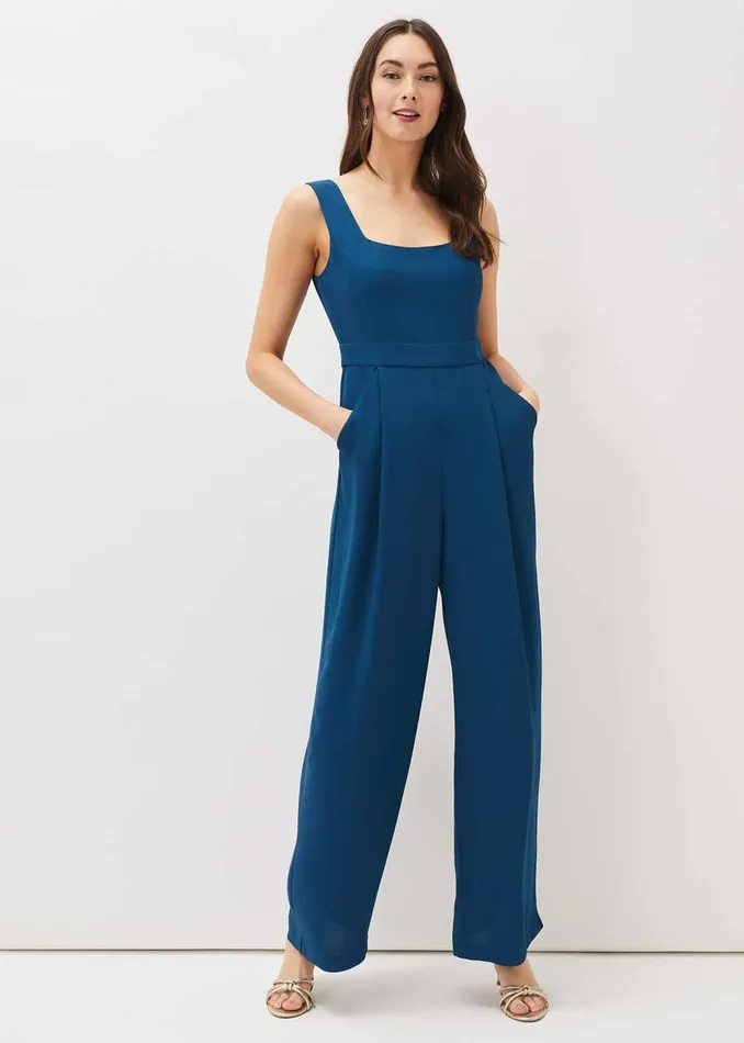 Women Phase Eight Jumpsuits Brontie Puff Sleeve Wide Leg Jumpsuit Teal