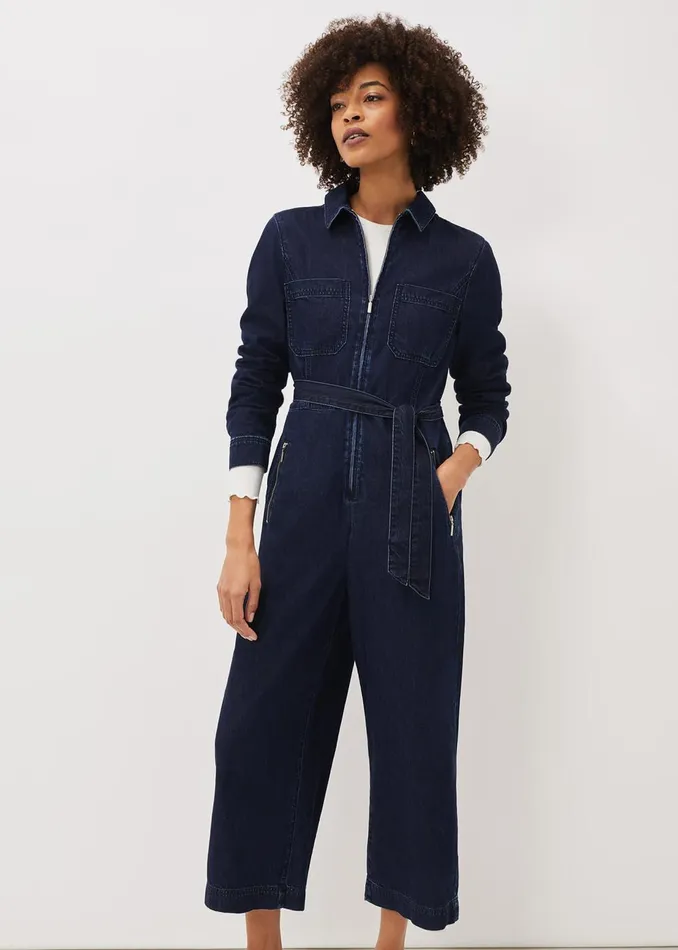 Women Phase Eight Jumpsuits Cecile Denim Wide Leg Jumpsuit Denim