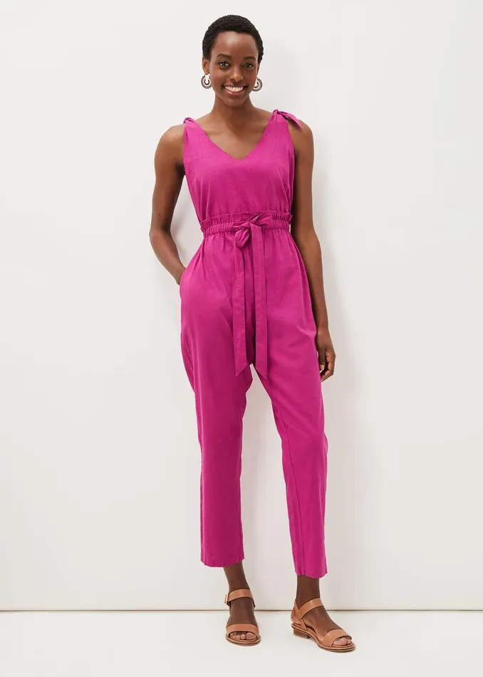 Women Phase Eight Jumpsuits Chessie Linen Tie Jumpsuit Orchid