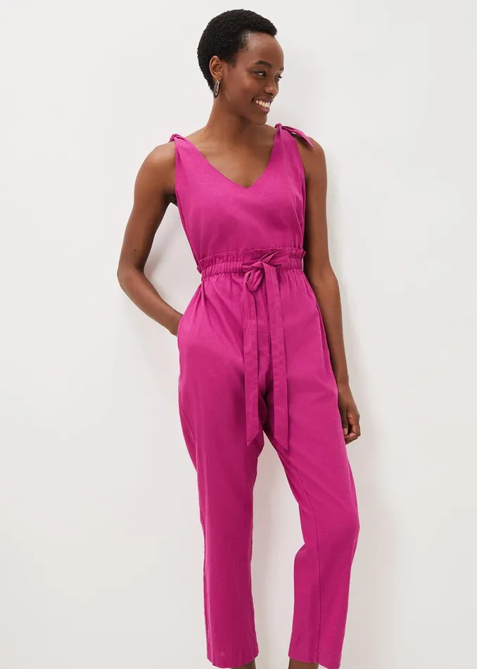 Women Phase Eight Jumpsuits Chessie Linen Tie Jumpsuit Orchid