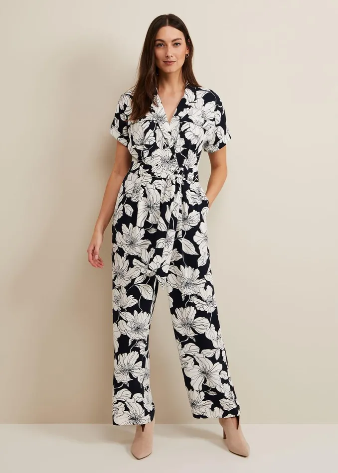 Women Phase Eight Jumpsuits Constance Floral Jumpsuit Navyivory