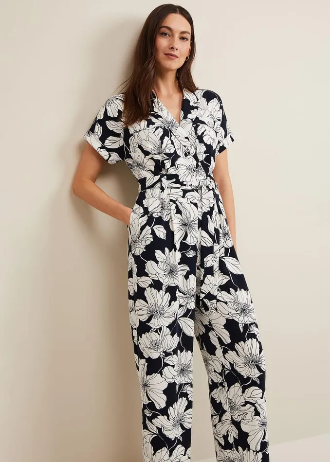 Women Phase Eight Jumpsuits Constance Floral Jumpsuit Navyivory