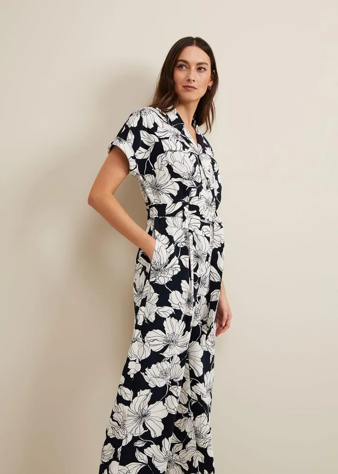 Women Phase Eight Jumpsuits Constance Floral Jumpsuit Navyivory