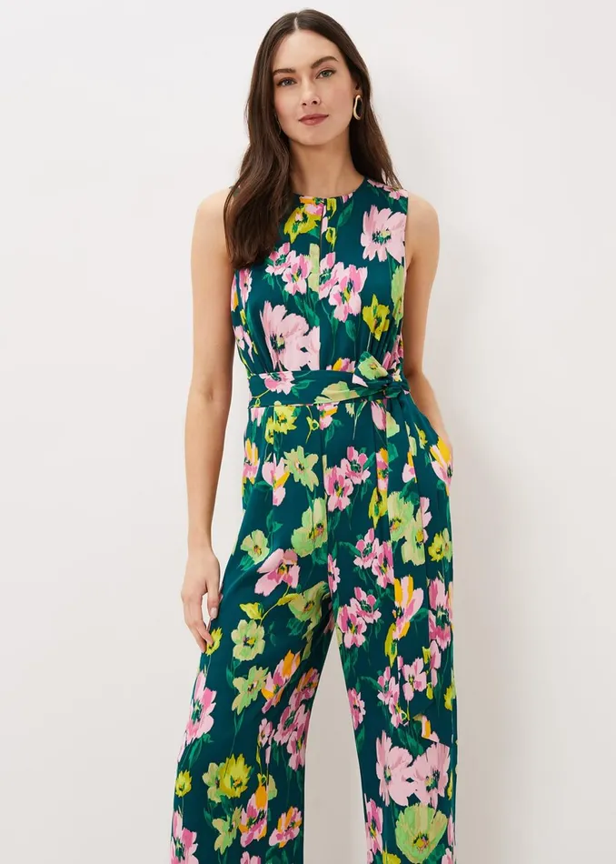 Women Phase Eight Jumpsuits Effie Printed Jumpsuit Tealmulti