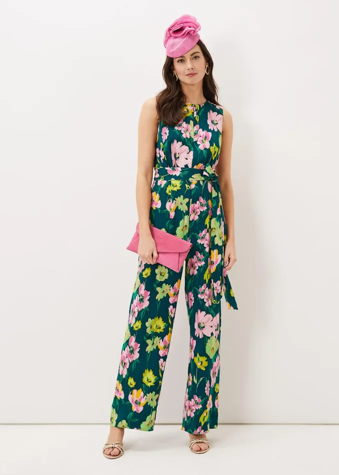 Women Phase Eight Jumpsuits Effie Printed Jumpsuit Tealmulti