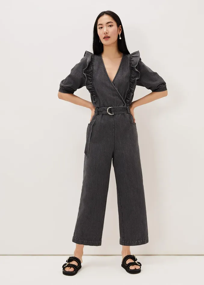 Women Phase Eight Jumpsuits Flora Denim Frill Jumpsuit Grey