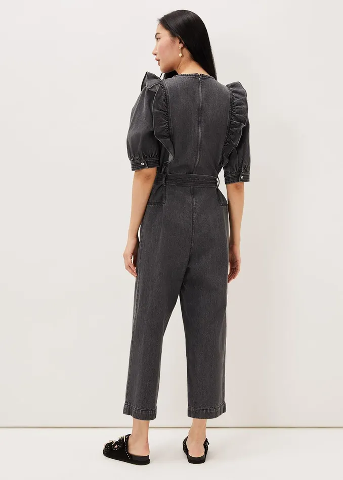 Women Phase Eight Jumpsuits Flora Denim Frill Jumpsuit Grey