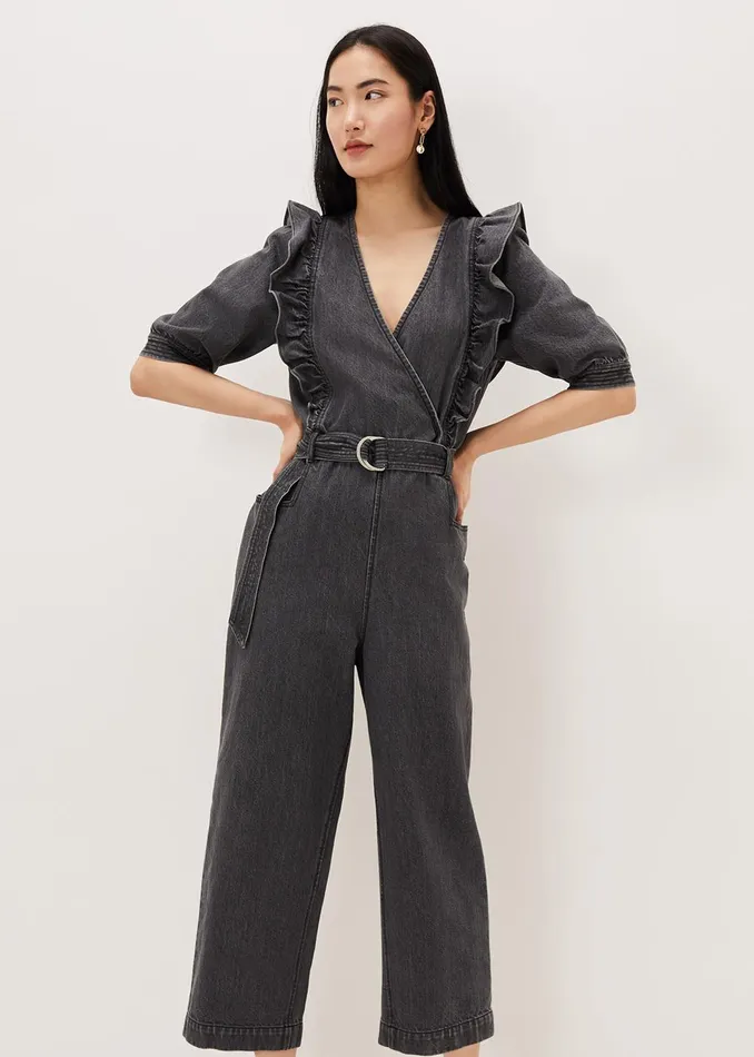 Women Phase Eight Jumpsuits Flora Denim Frill Jumpsuit Grey