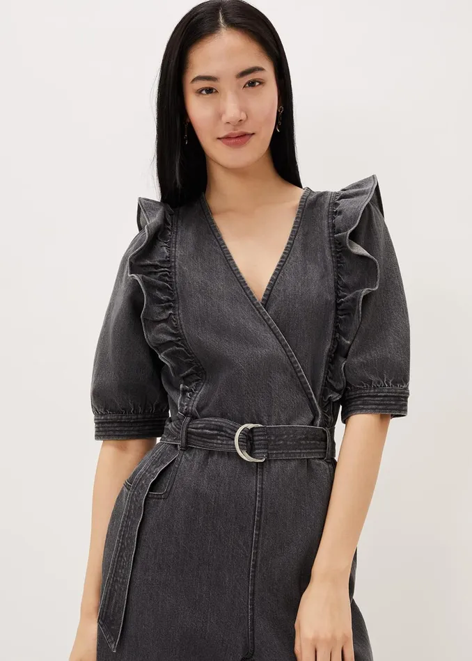 Women Phase Eight Jumpsuits Flora Denim Frill Jumpsuit Grey