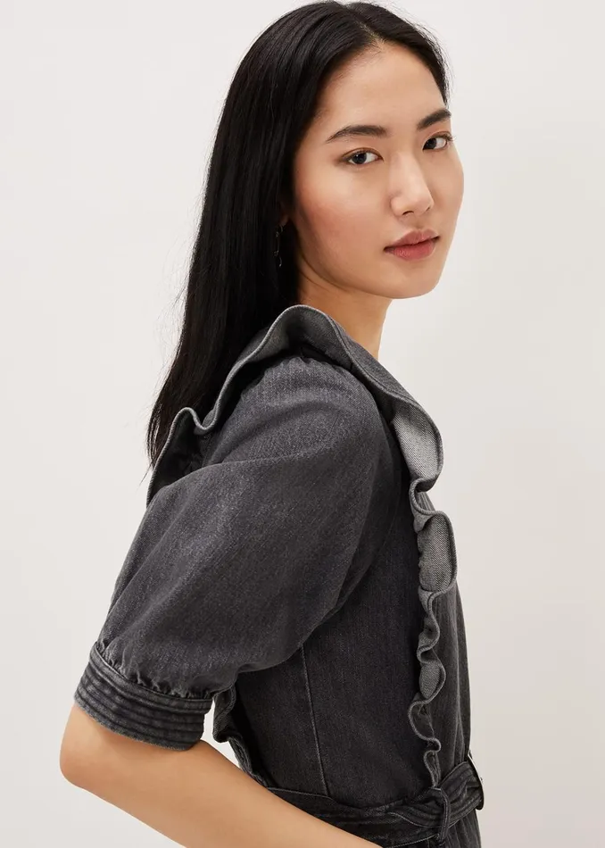 Women Phase Eight Jumpsuits Flora Denim Frill Jumpsuit Grey