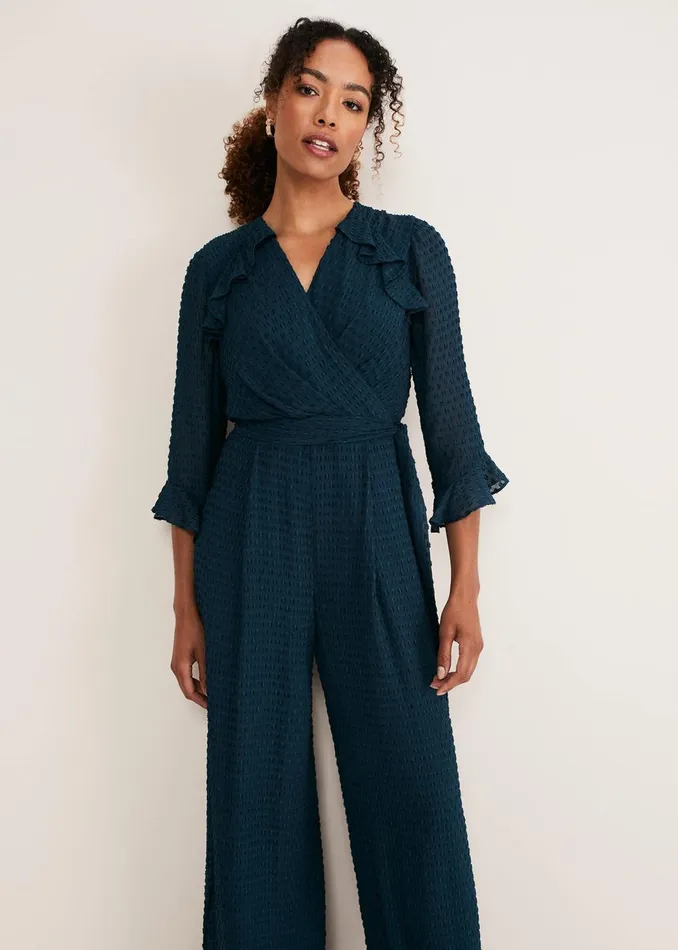 Women Phase Eight Jumpsuits Hattie Wrap Wide Leg Jumpsuit Ocean