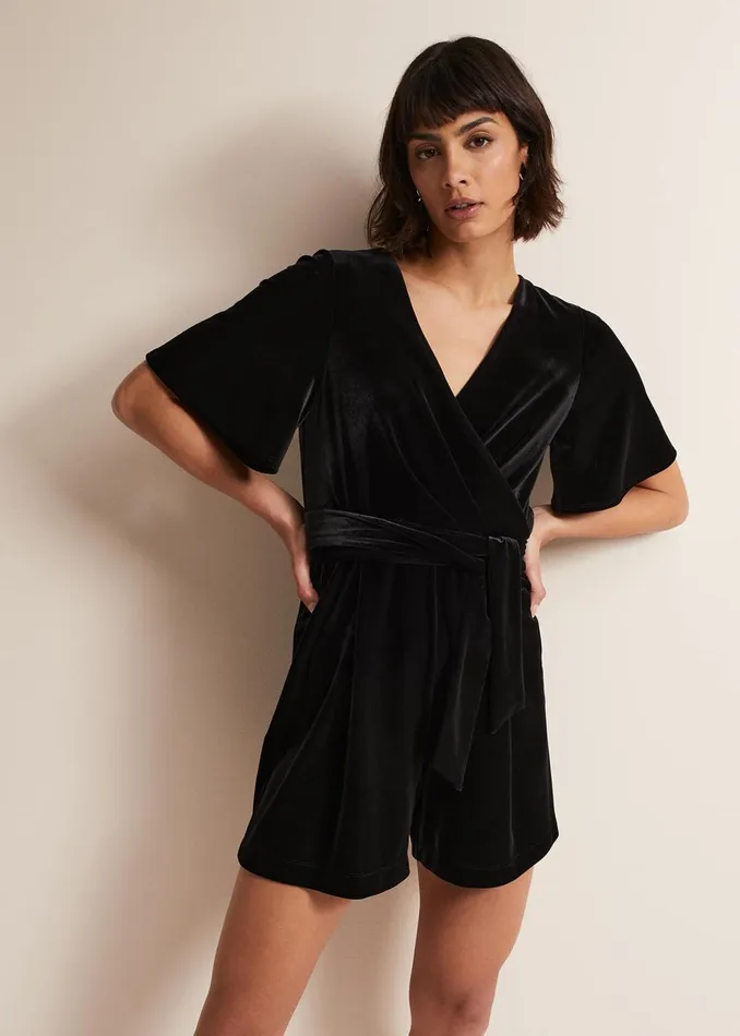 Women Phase Eight Jumpsuits Holly Black Velvet Playsuit Black