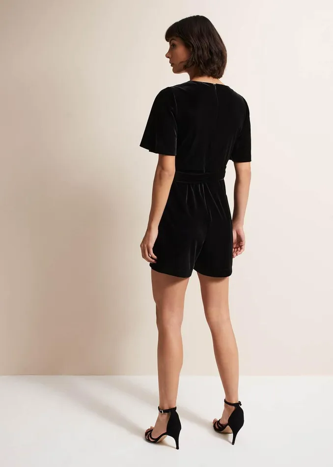 Women Phase Eight Jumpsuits Holly Black Velvet Playsuit Black